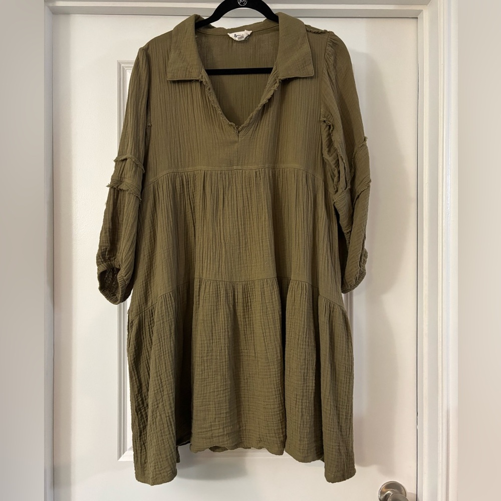 Olive Green Gauze Tunic Dress